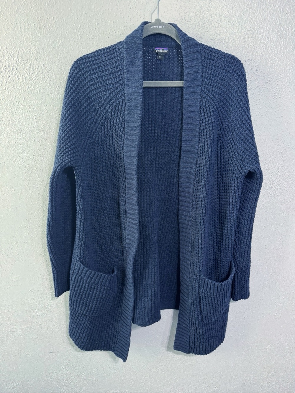 Patagonia Navy Blue Open-Front Knit Cardigan large